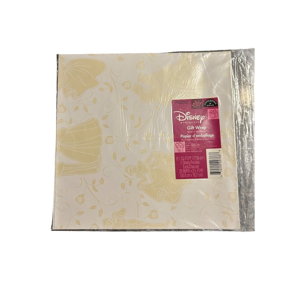 Disney Princess Gold & White Gift Wrap Set Of 2 Sheets 20 Sq Ft Total Elegant Fl